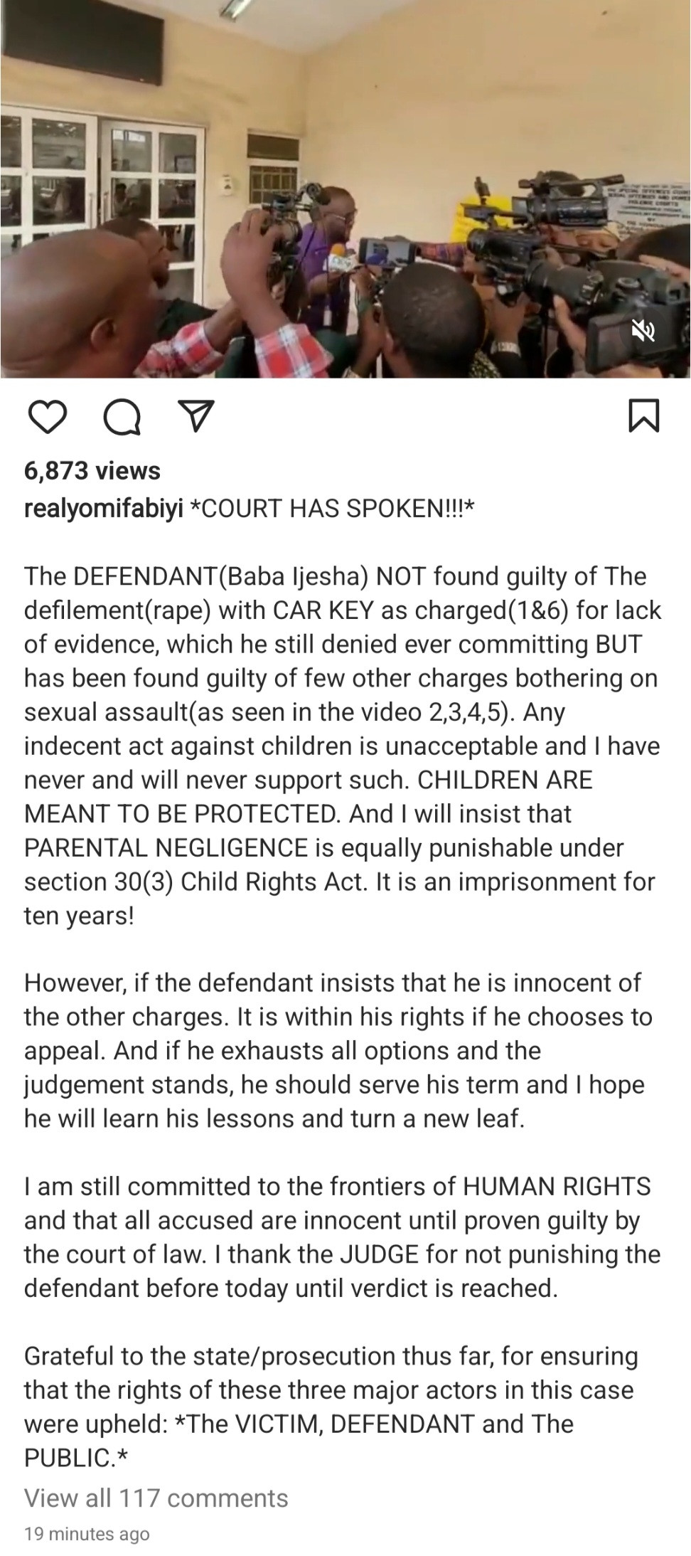 Baba Ijesha NOT found guilty of rape - Yomi Fabiyi says his colleague should be allowed to appeal his 16-year jail sentence and Princess should be punished for parental negligence