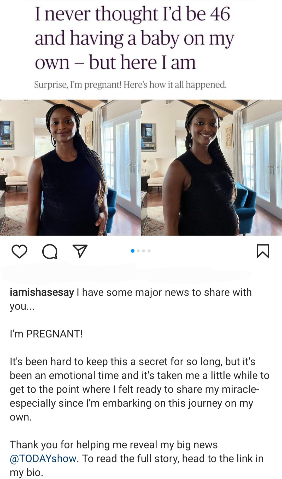 Sesay, 46, is pregnant with her first child. The former CNN correspondent