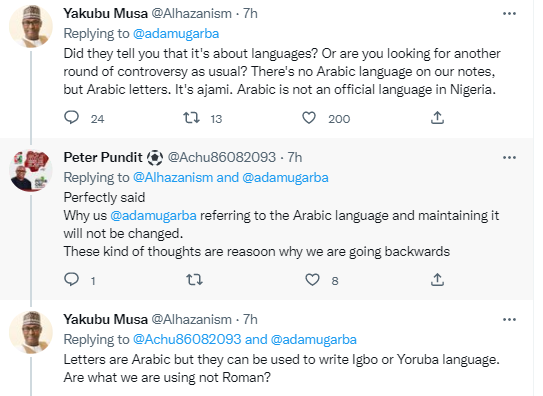 Nigerians react after politician Adamu Garba called on CBN to retain two ''official languages of English and Arabic'' on redesigned Naira notes