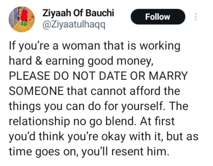 “If you are earning good money, don’t date or marry someone that cannot afford the things you can do for yourself” – Nigerian woman advises ladies